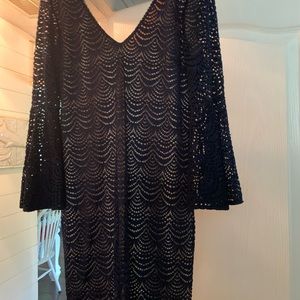 Nautical Navy Blue Lined Lilly Pulitzer V neck Drama Back Sz Large Dress